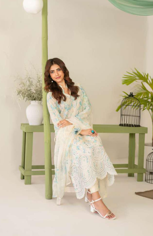 Sionya by Tawakkal Fabrics | Embroidered Digital Cross Slub Lawn 3 Piece Unstitched Suit D-5