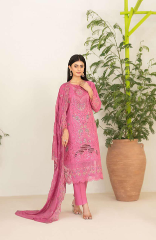 Nadia by Tawakkal Fabrics | Fancy Embroidered Cross Slub Lawn 3 Piece Unstitched Suit D-2