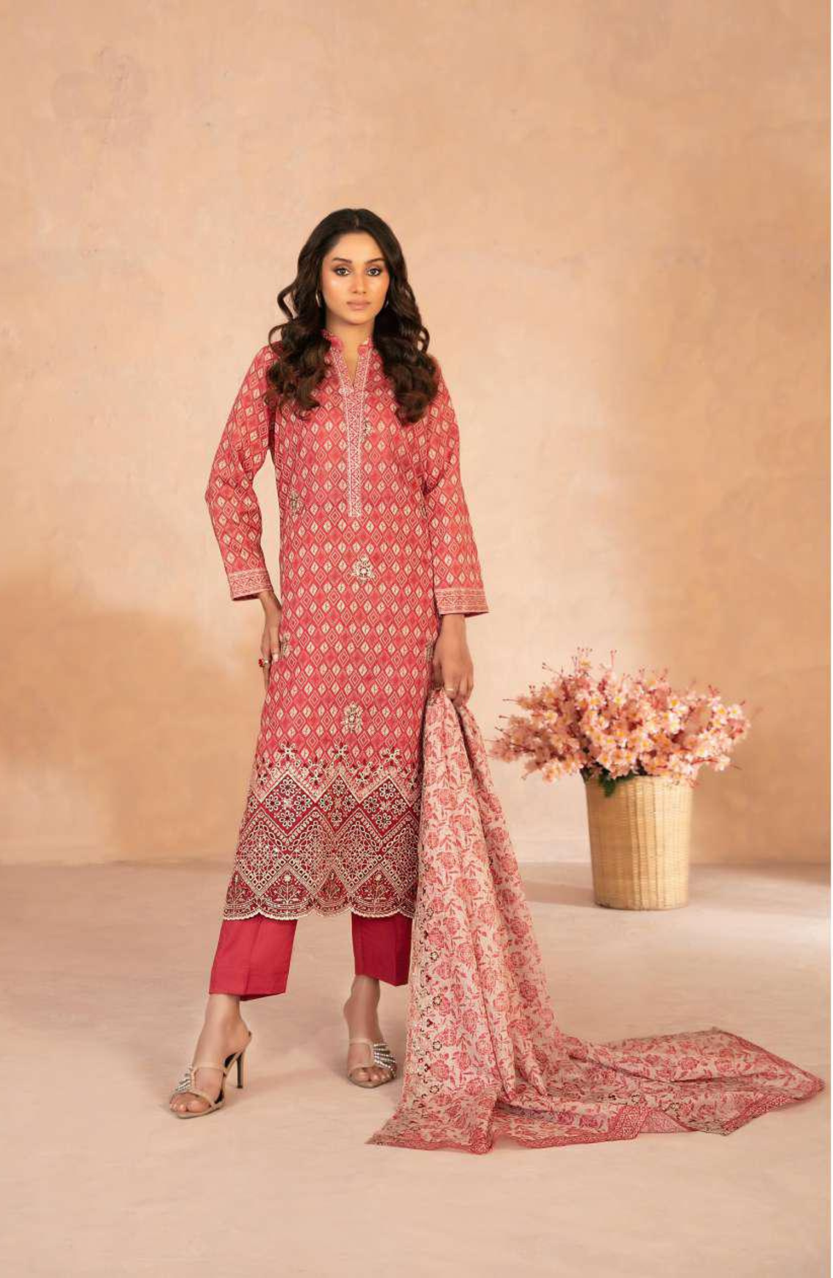 DAALIYA by Shahid Tawakkal | Embroidered Digital Printed Chamki Lawn 3 Piece Unstitched Suit D-6