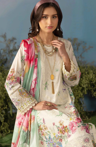 Luxury Embroidered Lawn Unstitched 3 Piece Suit Butterfly by Riaz Arts D-3