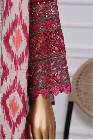 Malika by Sadabahar Emb Stitched 3 Piece - Summer Coll2025  D-04 Red