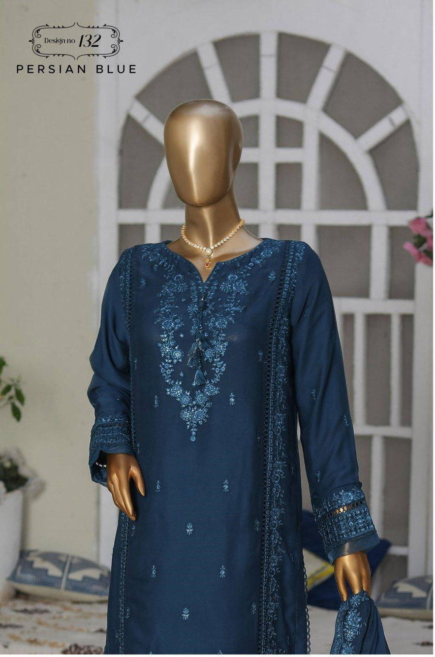 D- PERSIAN BLUE 132-HZ Textiles Embroidered Formal Chiffon RTW Coll'23 Vol 02 3 Piece Stitched