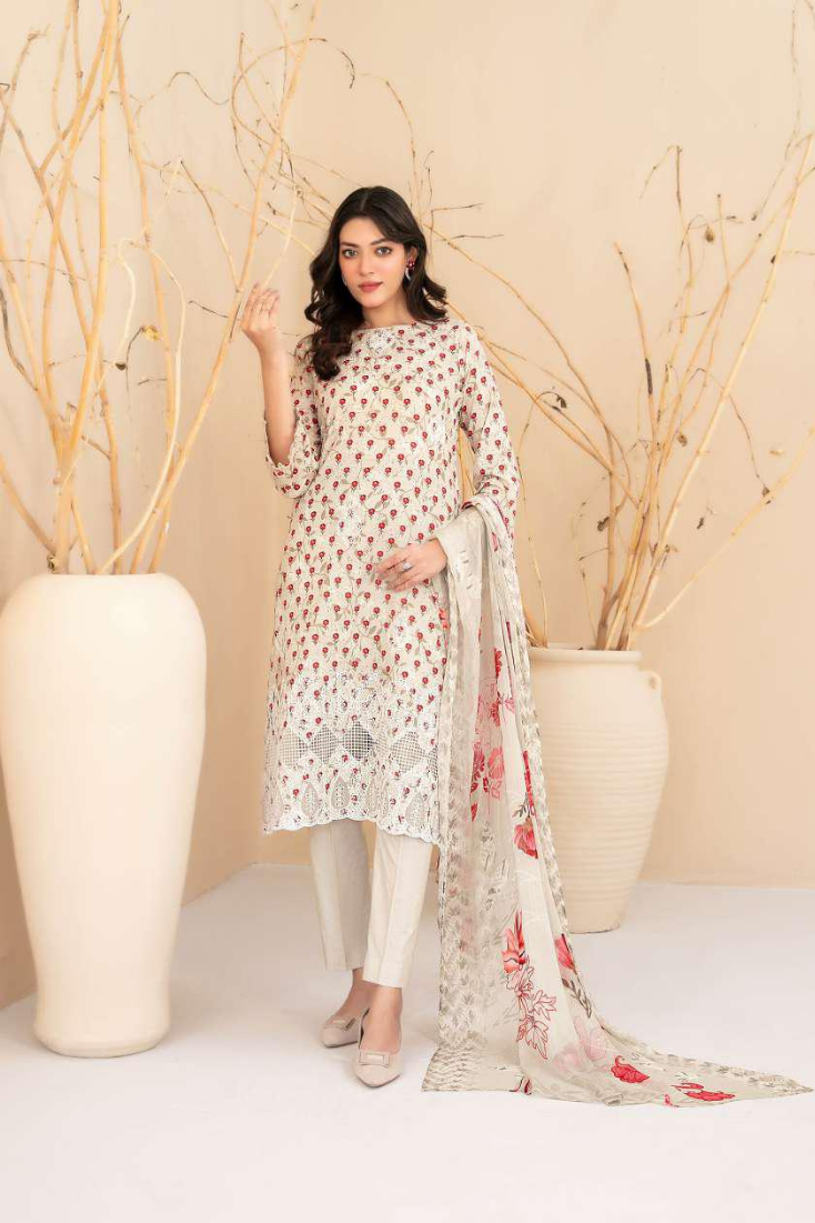 Eshanah by Tawakkal Fabrics | Embroidered Digital Printed Cross Slub Lawn 3 Piece Unstitched Suit D-3
