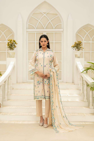 Elisol by Tawakkal Fabrics | Fancy Embroidered Slub Lawn 3 Piece Semi-Stitched Suit D-5