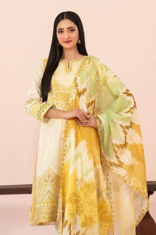 Jahzara by Tawakkal Fabrics | Embroidered Digital Printed Lawn 3 Piece Unstitched Suit D-1