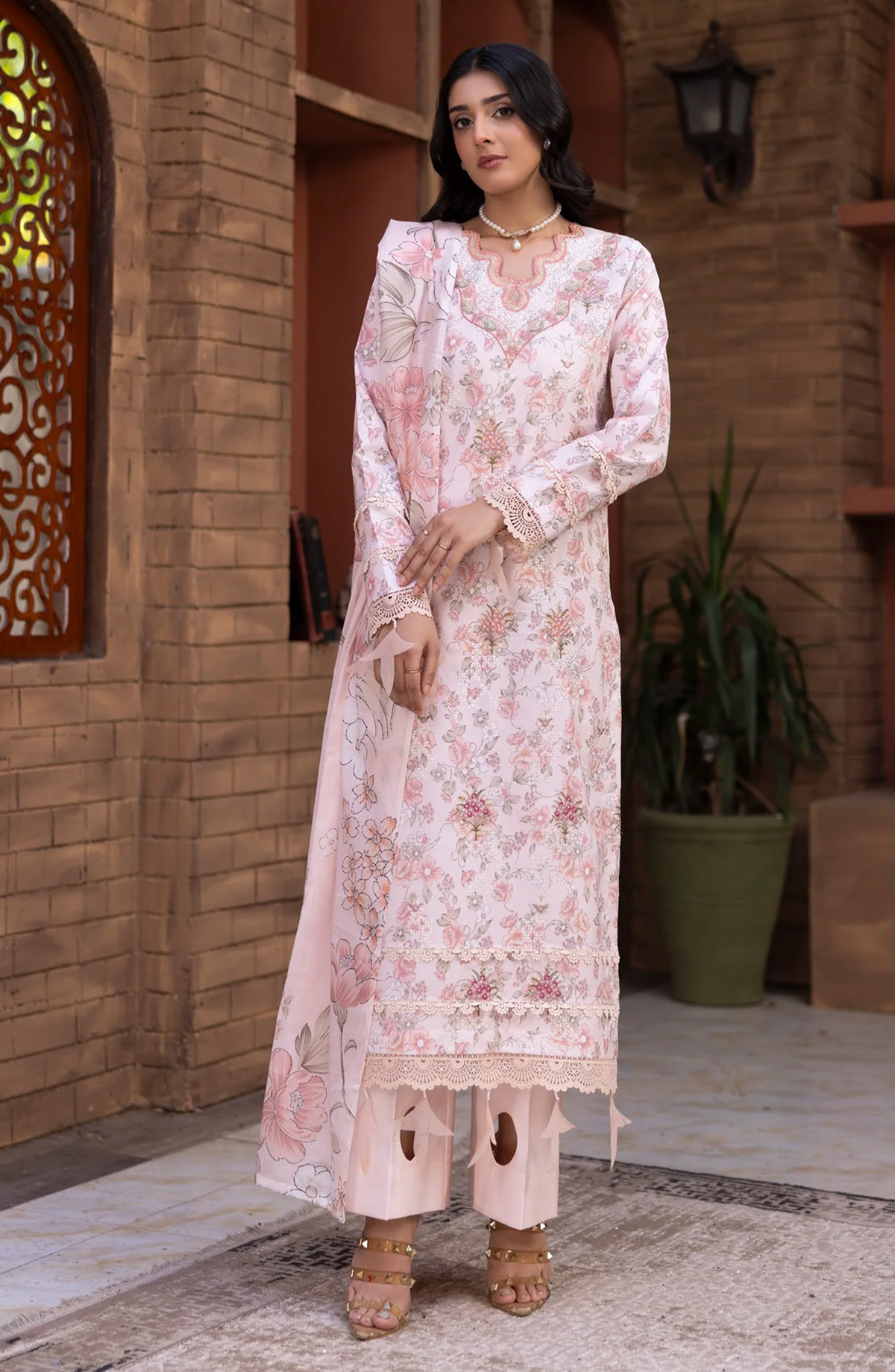 Sanam Saeed Premium | Embroidered Lawn 3 Piece Unstitched Suit D-7