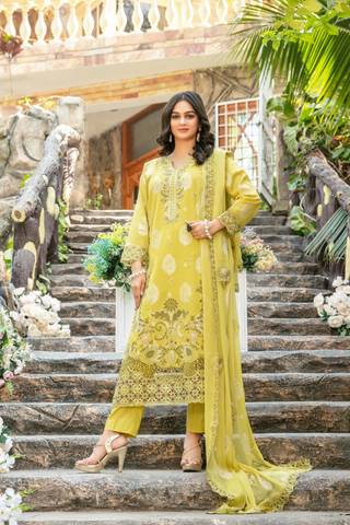 Zindagi by Tawakkal | Embroidered Broshia Lawn 3 Piece Unstitched Suit D-5