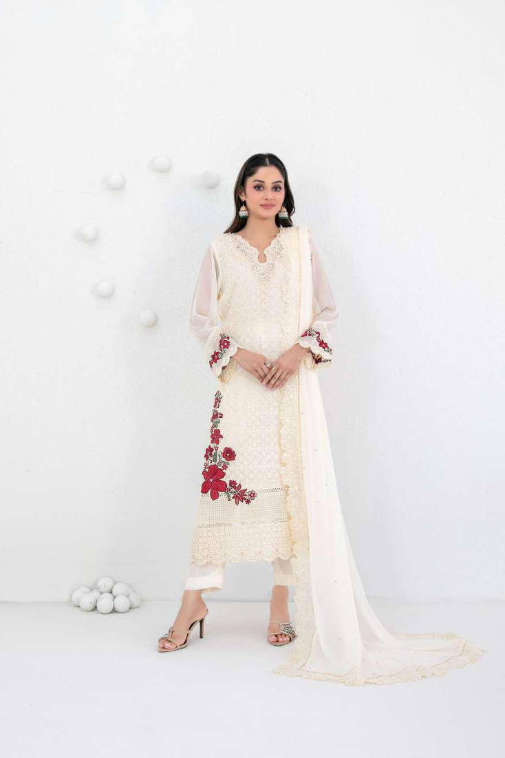 SATORI by Tawakkal Fabrics | Fancy Embroidered Chiffon 3 Piece Semi-Stitched Suit D-7