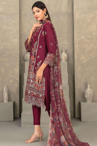 ZAYRA by Tawakkal Fabrics | Fancy Embroidered Cross Slub Lawn 3 Piece Semi-Stitched Suit D-6