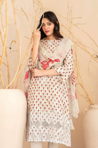 Eshanah by Tawakkal Fabrics | Embroidered Digital Printed Cross Slub Lawn 3 Piece Unstitched Suit D-3