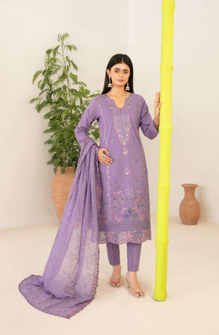 Nadia by Tawakkal Fabrics | Fancy Embroidered Cross Slub Lawn 3 Piece Unstitched Suit D-3
