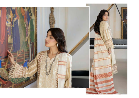 SHAB O ROZ EMB JACQUARD LAWN UN STITCHED 3 PCS JOHRA 868