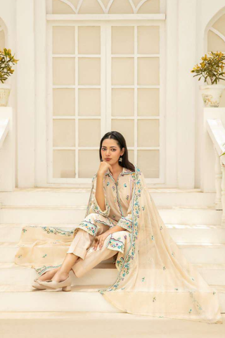 Elisol by Tawakkal Fabrics | Fancy Embroidered Slub Lawn 3 Piece Semi-Stitched Suit D-5