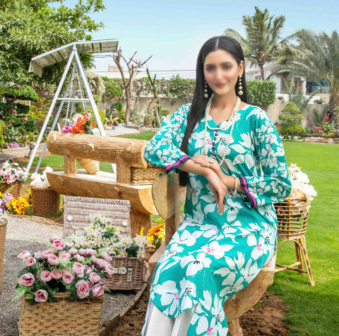 Asmira Stitched Digital Print Lawn 1 Pcs Kurti By Tawakkal Fab D-1582