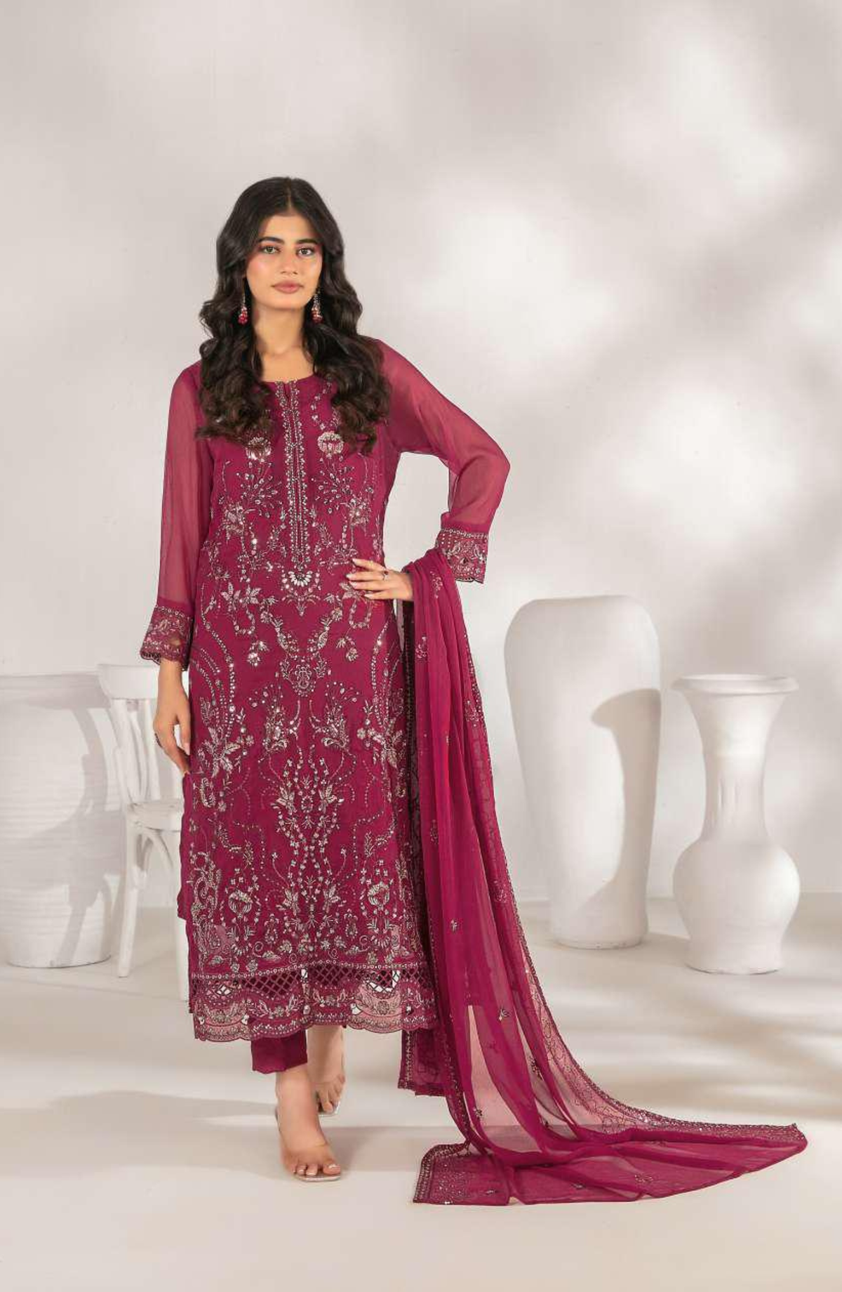 ZARISSA by Tawakkal | Fancy Embroidered Chiffon 3 Piece Semi-Stitched Suit D-6