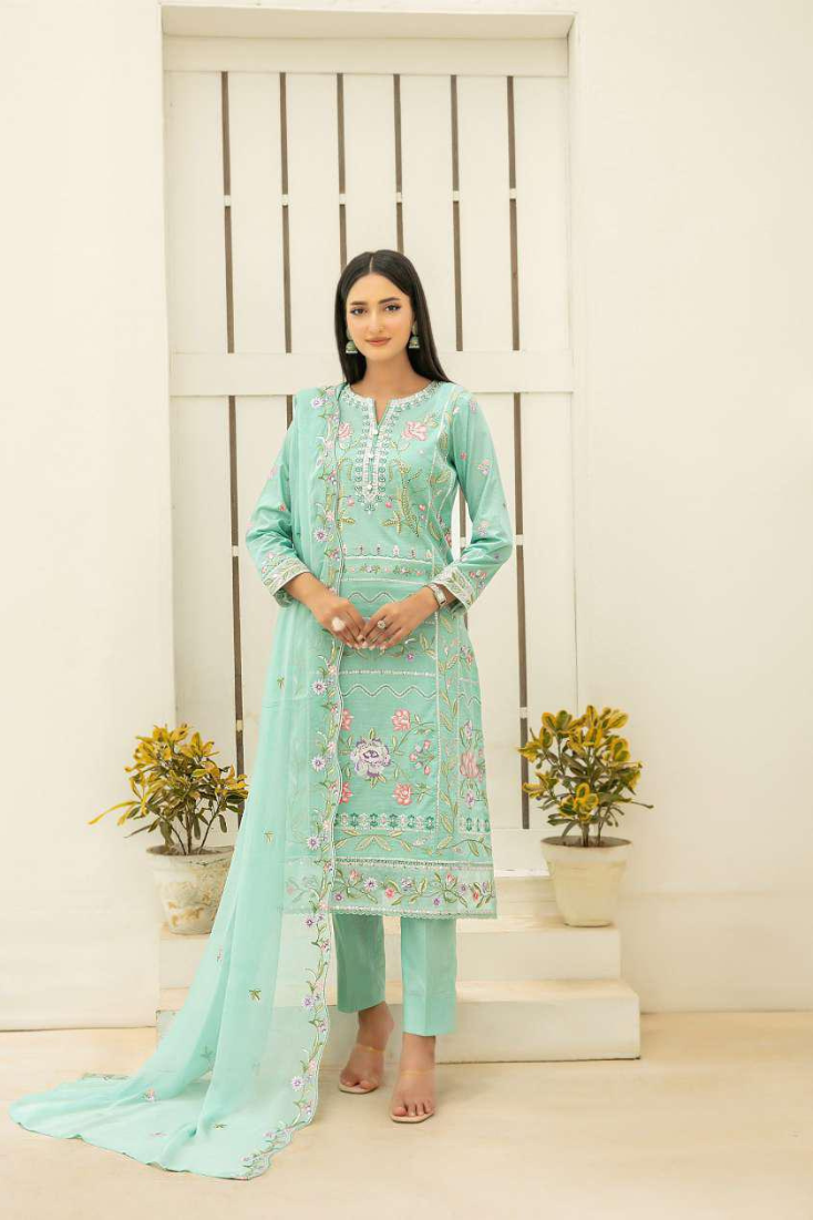 Elisol by Tawakkal Fabrics | Fancy Embroidered Slub Lawn 3 Piece Semi-Stitched Suit D-6