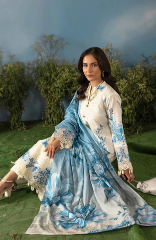 Luxury Embroidered Lawn Unstitched 3 Piece Suit Butterfly by Riaz Arts D-4