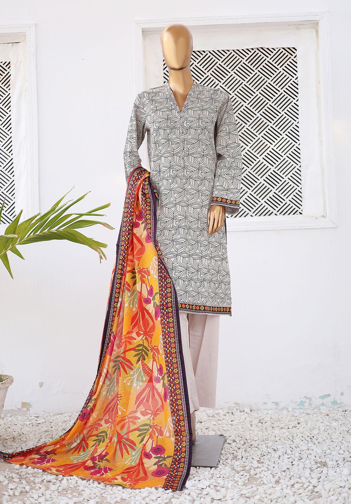 Bin Saeed Printed Lawn Coll"24-3Piece Stitched D-07