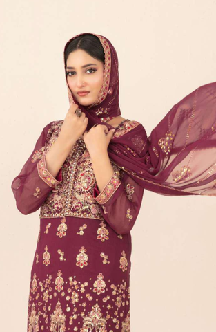 Libaas-E-Ishq by Tawakkal Fabrics | Fancy Embroidered Chiffon 3 Piece Semi-Stitched Suit D-3