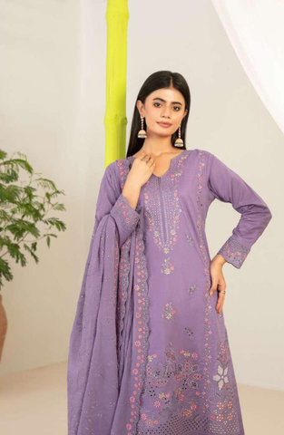 Nadia by Tawakkal Fabrics | Fancy Embroidered Cross Slub Lawn 3 Piece Unstitched Suit D-3