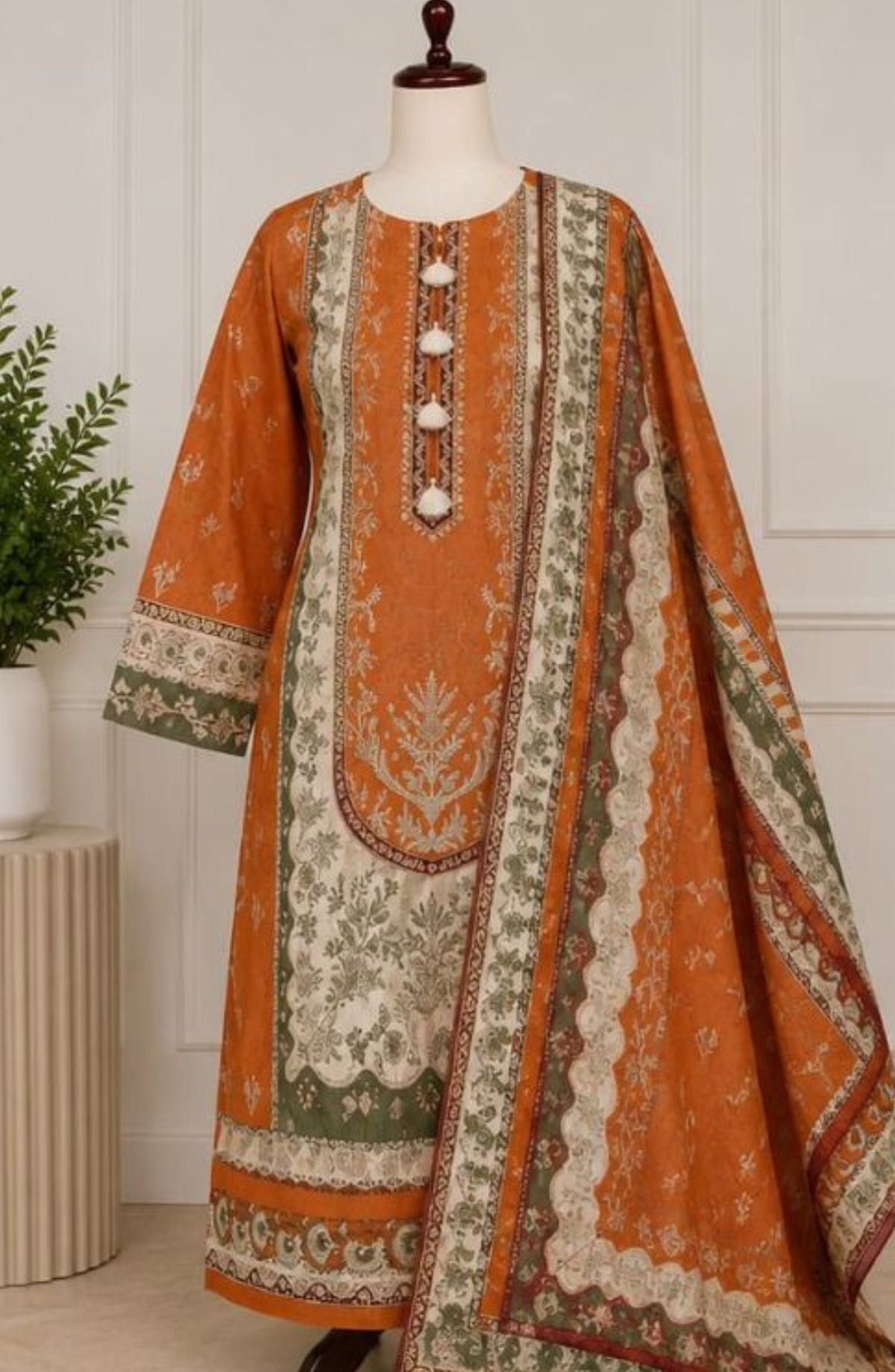 Bin Saeed | Printed Lawn 3 Piece Stitched Suit D-7