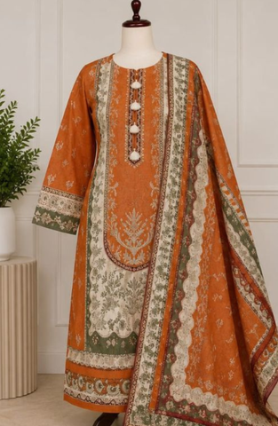 Bin Saeed | Printed Lawn 3 Piece Stitched Suit D-7