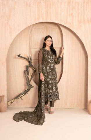 Afsanay by Tawakkal Fabrics | Fancy Embroidered Chiffon 3 Piece Unstitched Suit D-7