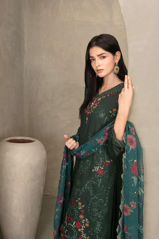 ZAYRA by Tawakkal Fabrics | Fancy Embroidered Cross Slub Lawn 3 Piece Semi-Stitched Suit D-7