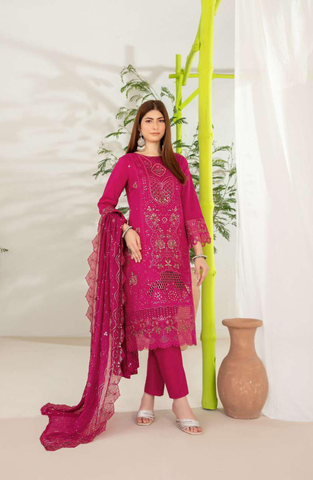 -3Nadia by Tawakkal Fabrics | Fancy Embroidered Cross Slub Lawn 3 Piece Unstitched Suit D-4