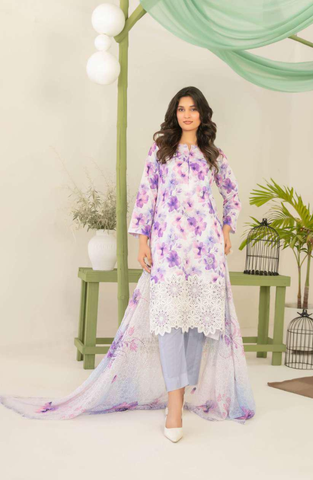 Sionya by Tawakkal Fabrics | Embroidered Digital Cross Slub Lawn 3 Piece Unstitched Suit D-7