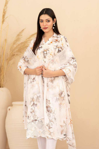 Eshanah by Tawakkal Fabrics | Embroidered Digital Printed Cross Slub Lawn 3 Piece Unstitched Suit D-4