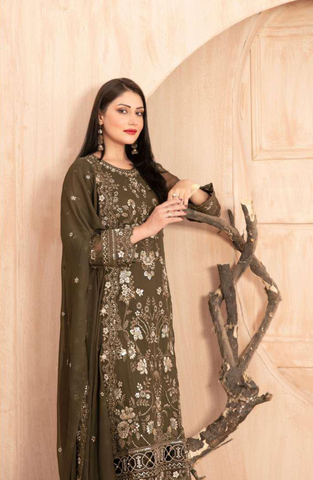 Afsanay by Tawakkal Fabrics | Fancy Embroidered Chiffon 3 Piece Unstitched Suit D-7