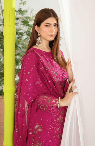 -3Nadia by Tawakkal Fabrics | Fancy Embroidered Cross Slub Lawn 3 Piece Unstitched Suit D-4