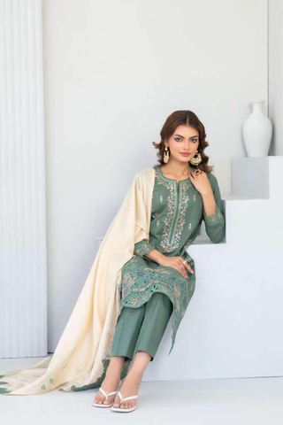 Abdar by Tawakkal | Embroidered Lawn 3 Piece Unstitched Suit D-6