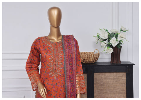Malika by Sadabahar Emb Stitched 3 Piece - Summer Coll2025  D-07 Orange