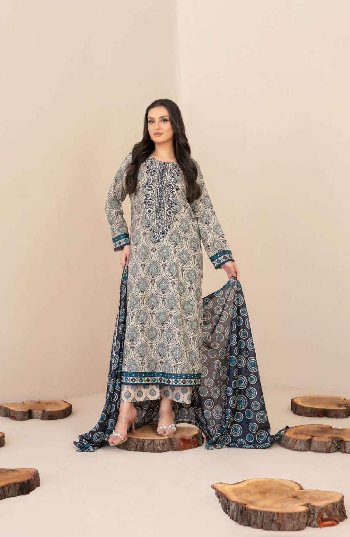 TYLA by Tawakkal Fabrics | Gala Embroidered Rotary Printed Lawn 3 Piece Unstitched Suit D-9