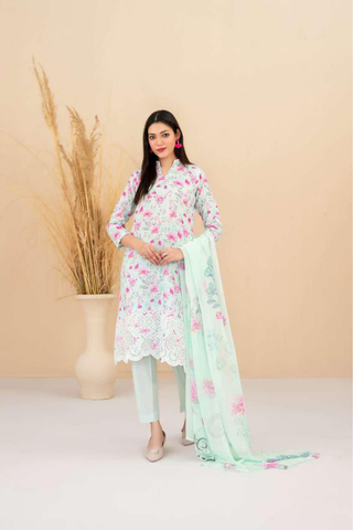 Eshanah by Tawakkal Fabrics | Embroidered Digital Printed Cross Slub Lawn 3 Piece Unstitched Suit D-5