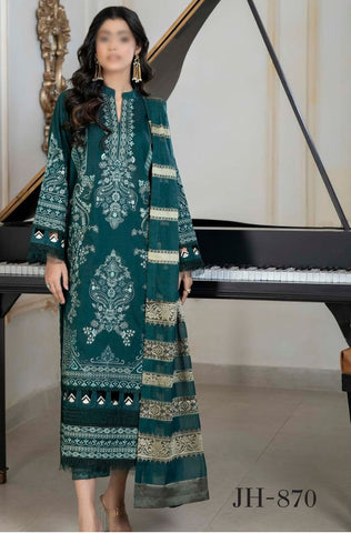 SHAB O ROZ EMB JACQUARD LAWN UN STITCHED 3 PCS JOHRA 870