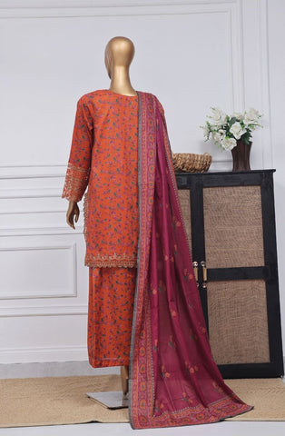 Malika by Sadabahar Emb Stitched 3 Piece - Summer Coll2025  D-07 Orange