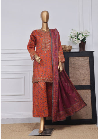 Malika by Sadabahar Emb Stitched 3 Piece - Summer Coll2025  D-07 Orange