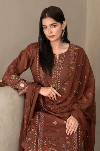 ZAYRA by Tawakkal Fabrics | Fancy Embroidered Cross Slub Lawn 3 Piece Semi-Stitched Suit D-8