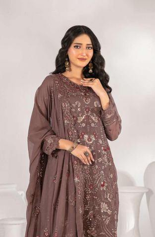 ZARISSA by Tawakkal | Fancy Embroidered Chiffon 3 Piece Semi-Stitched Suit D-7