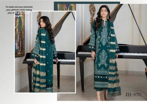 SHAB O ROZ EMB JACQUARD LAWN UN STITCHED 3 PCS JOHRA 870