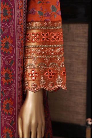 Malika by Sadabahar Emb Stitched 3 Piece - Summer Coll2025  D-07 Orange