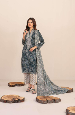 TYLA by Tawakkal Fabrics | Gala Embroidered Rotary Printed Lawn 3 Piece Unstitched Suit D-10