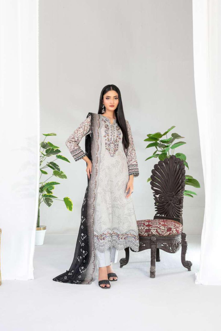 Teyana by Tawakkal Fabrics | Embroidered Digital Printed Lawn 3 Piece Unstitched Suit D-3