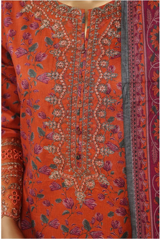 Malika by Sadabahar Emb Stitched 3 Piece - Summer Coll2025  D-07 Orange
