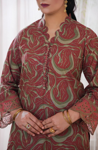 AIRA by Aizal | Festive Embroidered & Printed Lawn 2 Piece Stitched Suit D-2