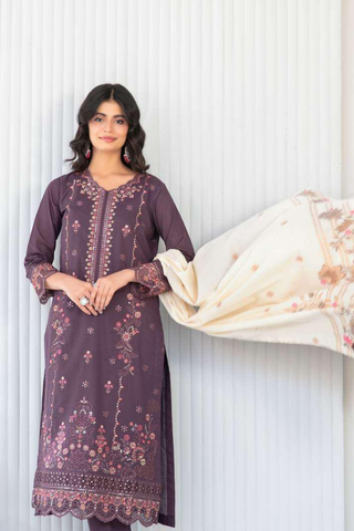 Abdar by Tawakkal | Embroidered Lawn 3 Piece Unstitched Suit D-7