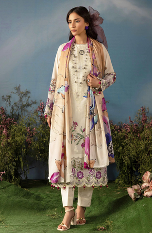 Luxury Embroidered Lawn Unstitched 3 Piece Suit Butterfly by Riaz Arts D-6